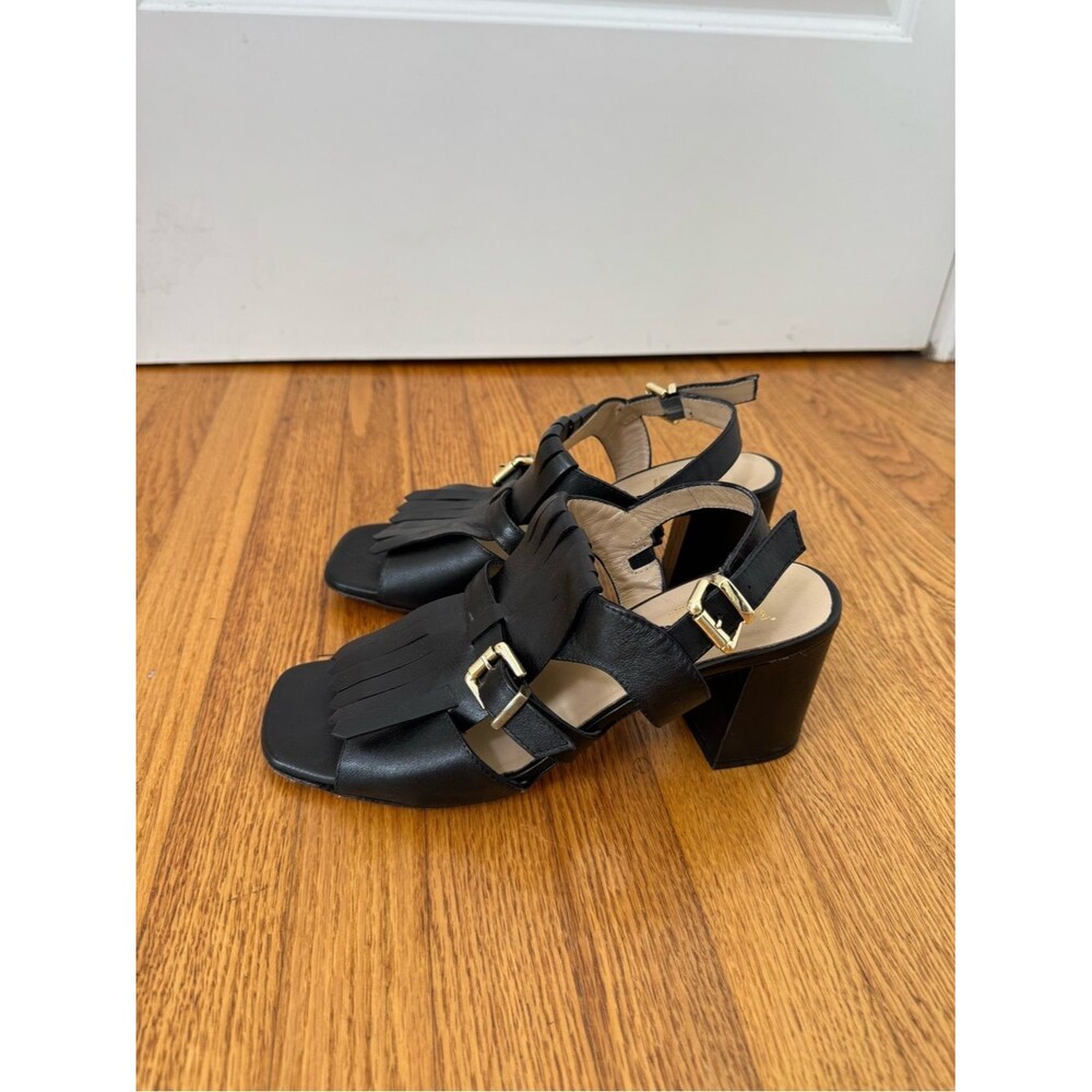 Luca Grossi Leather Open Toe Heeled Sandal Fringe Italian Size 10 - Picture 3 of 8